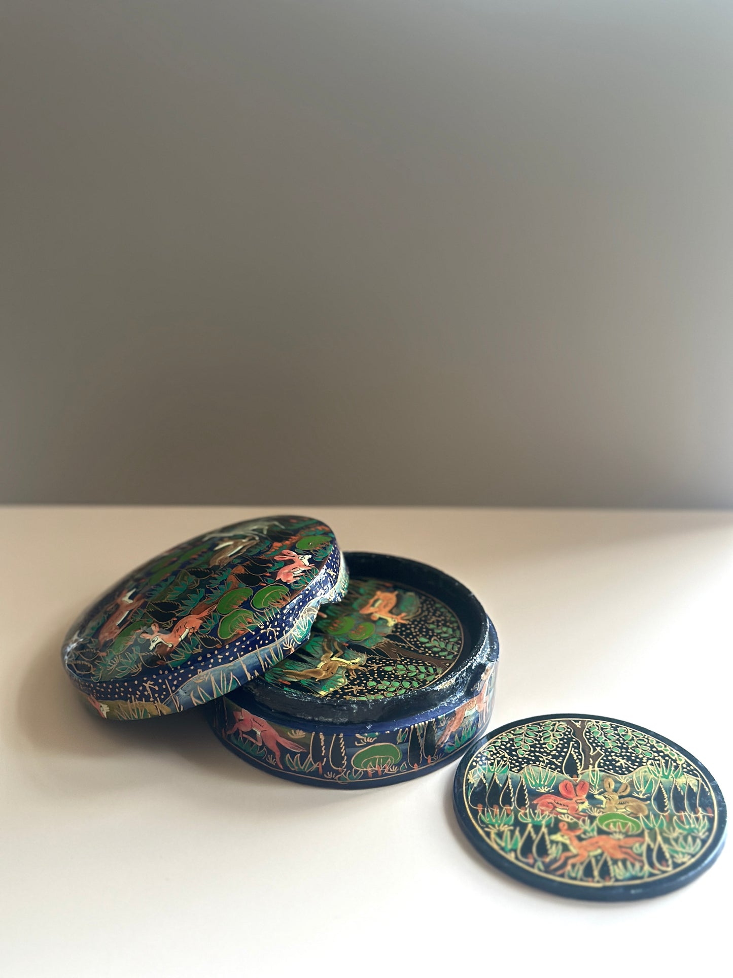 Hand-Painted Coaster Set in Jungle - Dark Blue