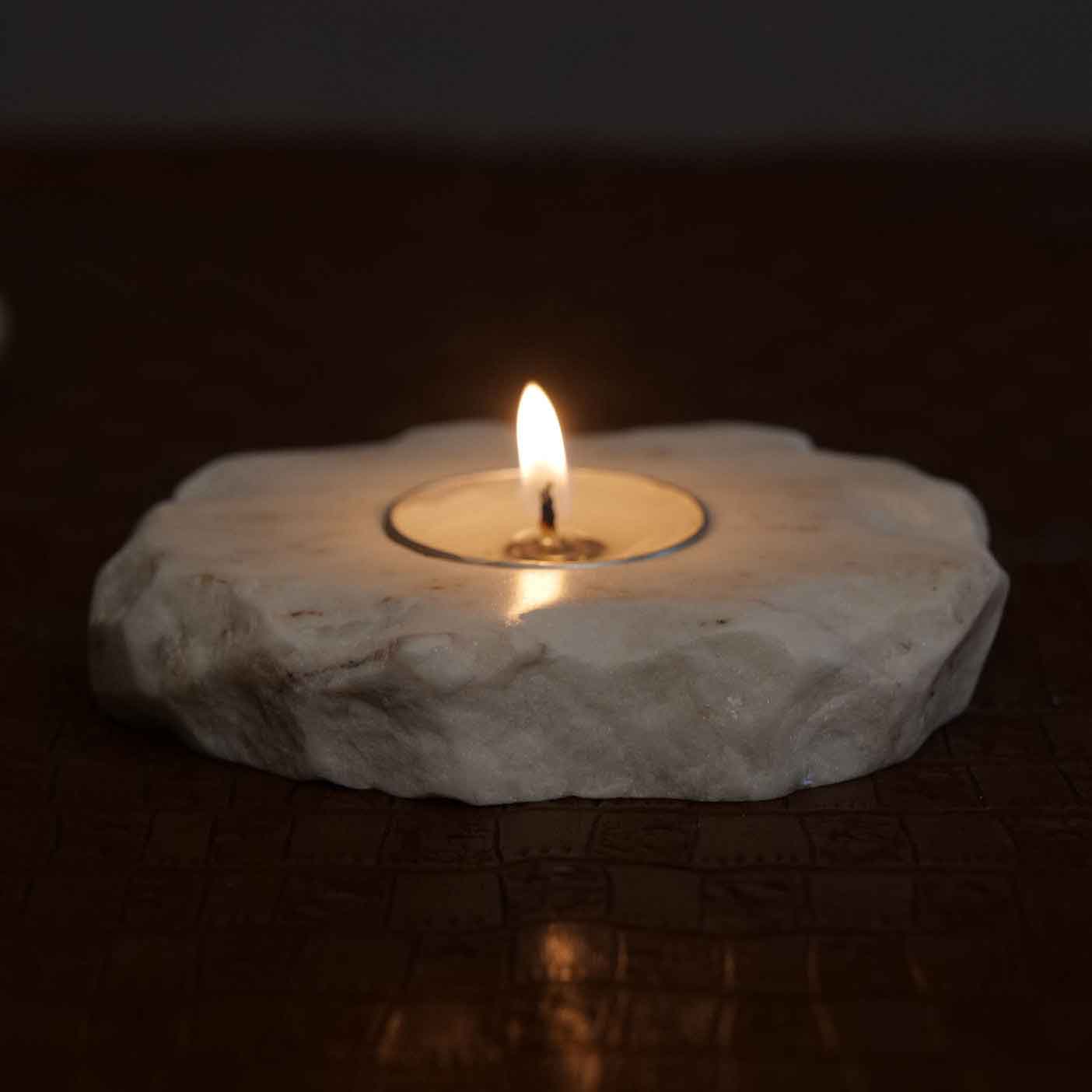 handmade marble tea light candle holder made by artisans in India