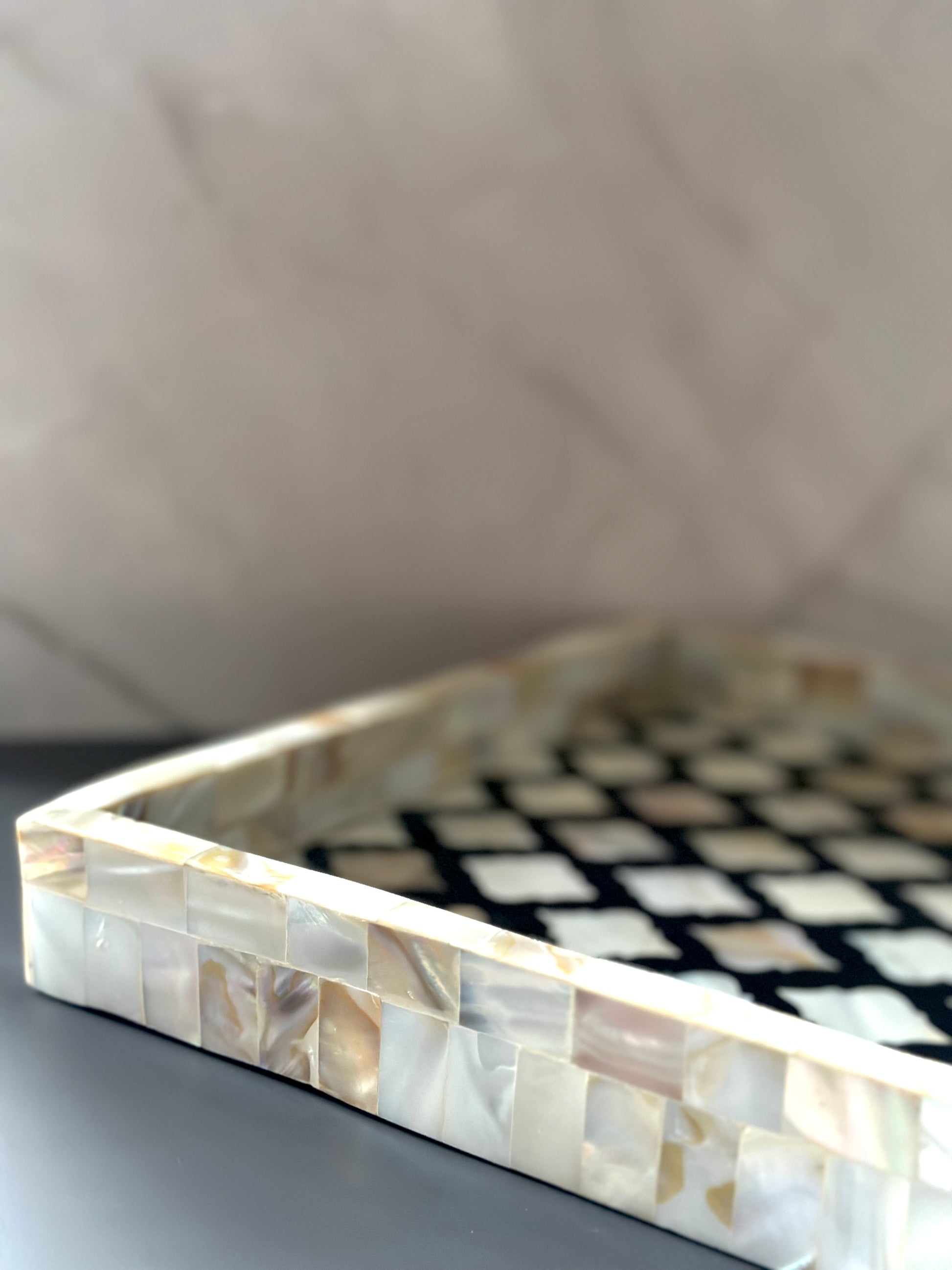 mother of pearl tray in a rectangle shape