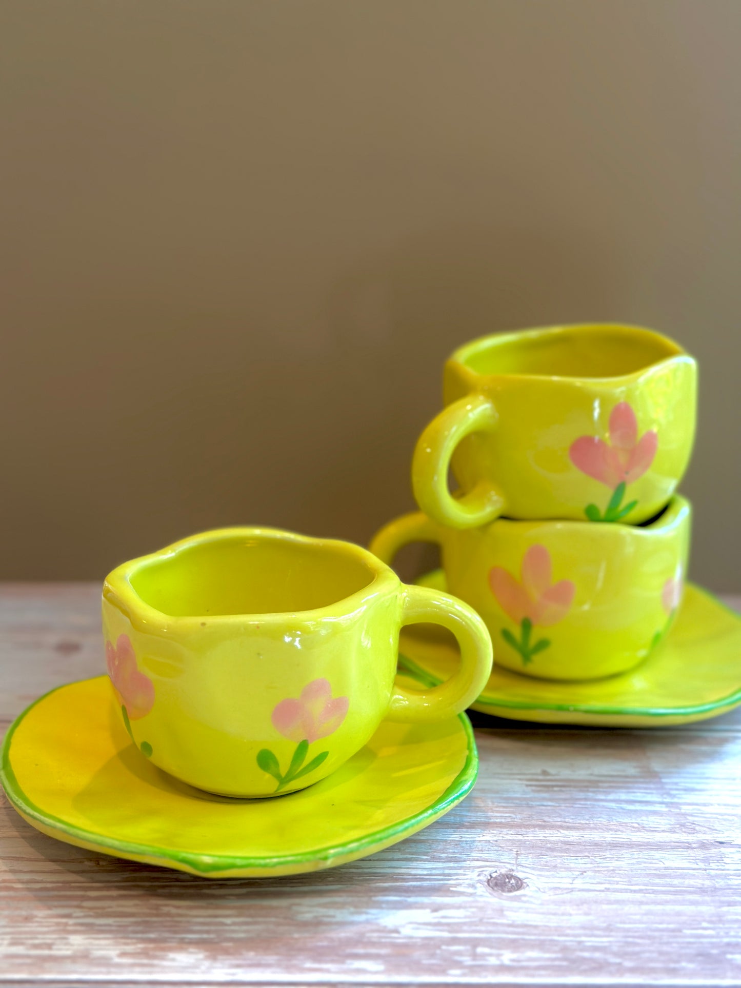 Ceramic Yellow Flowers Cup and Saucer Set